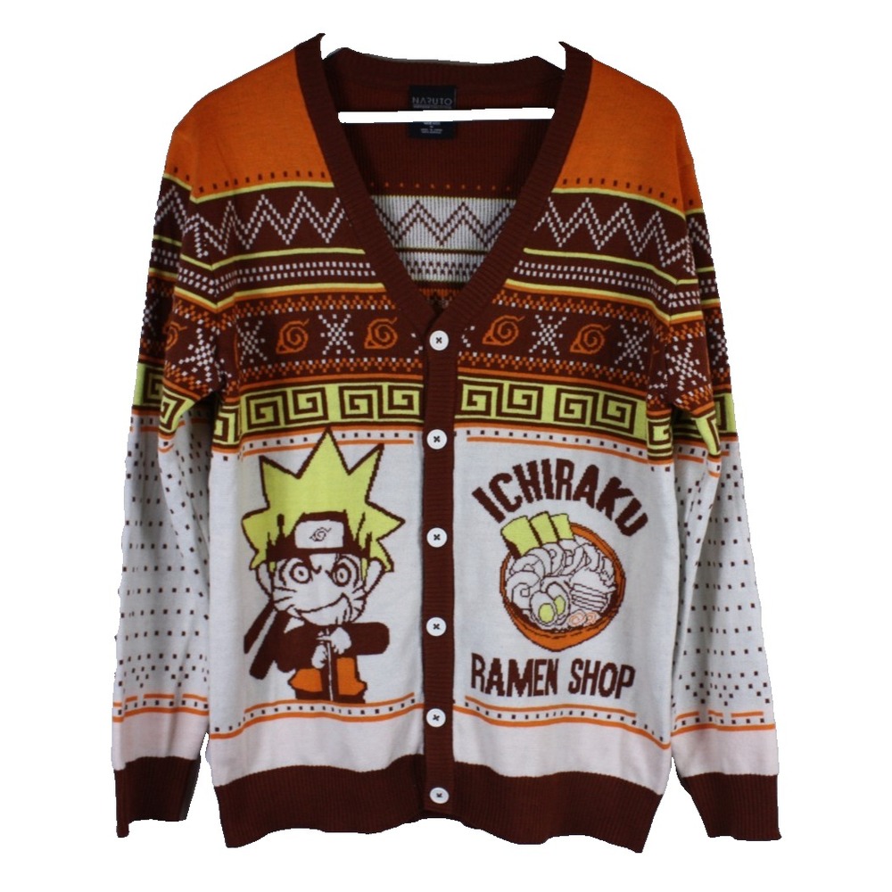 Bioworld Baruto Shippuden Ichiraku Ramen Shop Cardigan Size Medium Button Knit